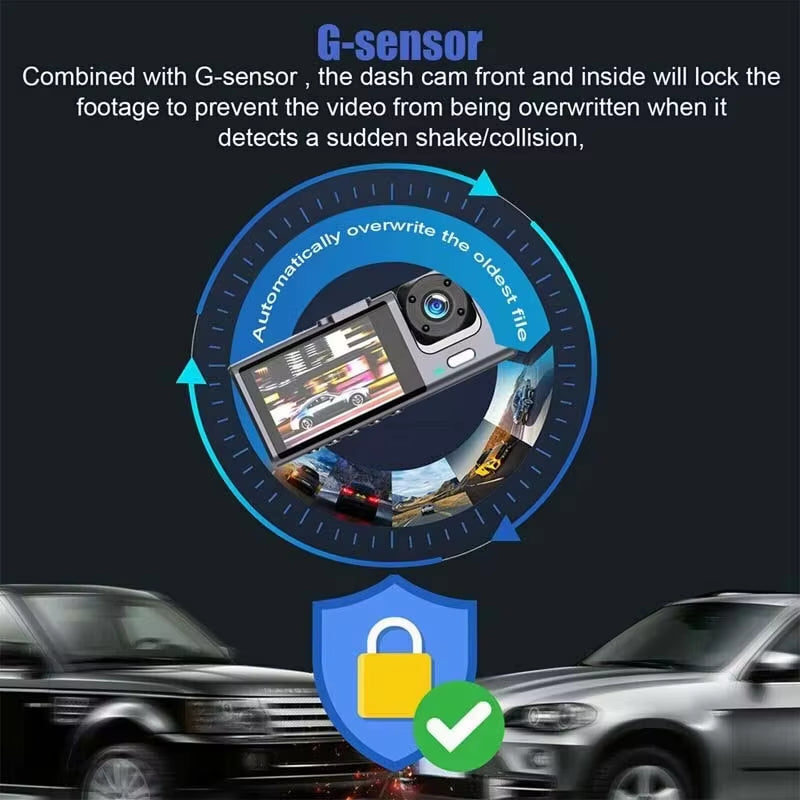 Dash Cam W/ IR Night Vision Loop Recording & 2" IPS Screen 1080P 3 Camera , DVR Recorder, Video Recorder, Vehicle DVR