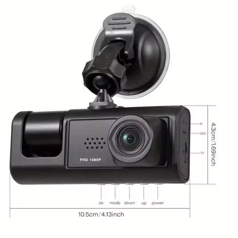 Dash Cam W/ IR Night Vision Loop Recording & 2" IPS Screen 1080P 3 Camera , DVR Recorder, Video Recorder, Vehicle DVR