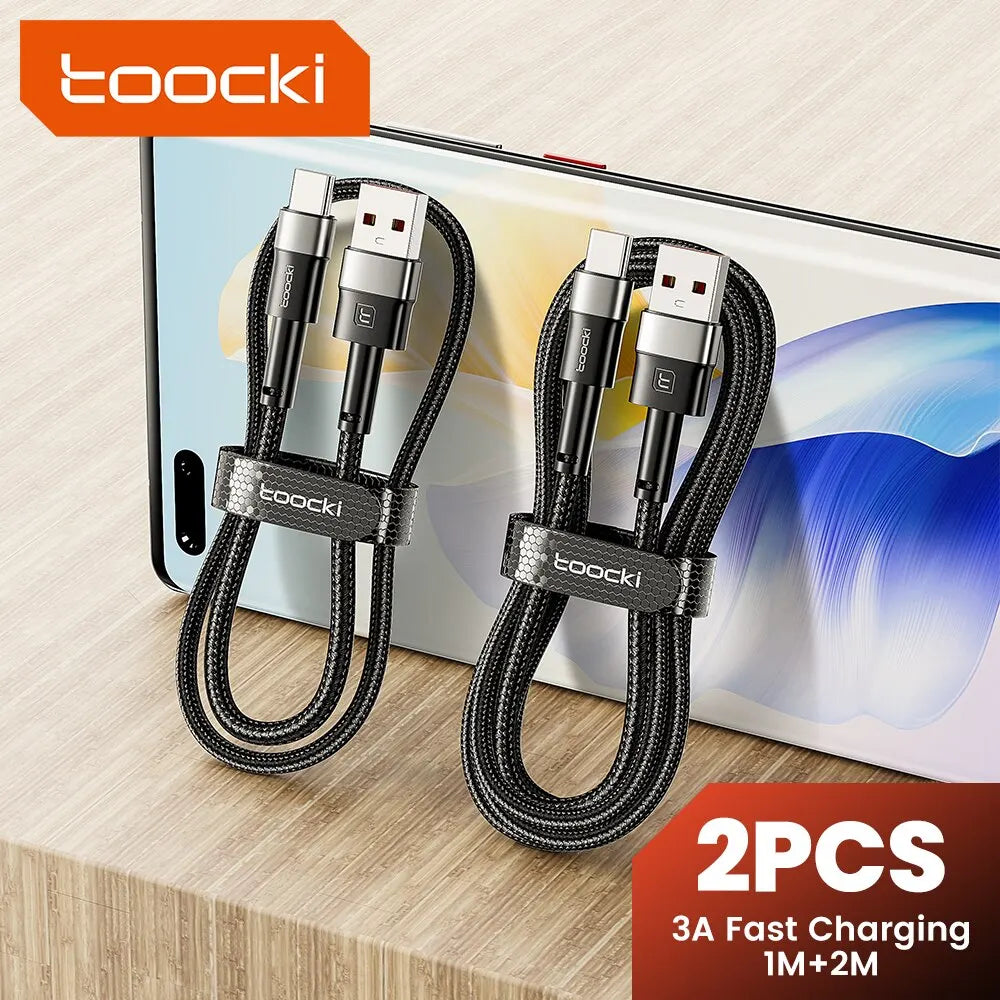 2PCS 3A USB Type C Cable for Realme Xiaomi Samsung Fast Charging Wire USB C Charger Data Cord for Ipad Samsung Poco 1M 2M